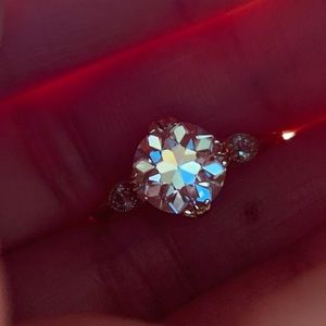 SOLD—2ct. DEW 8mm OEC GH color Moissanite Ring